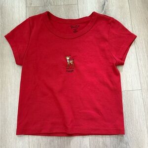Brandy Melville/John Galt Red Tee with Deer Design